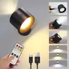LED cabeça dupla lâmpada de parede com controle remoto, 360 ° Rotatable, USB Recarga, sem fio, portátil, Night Light para o quarto, lâmpada de leitura, Touch Control