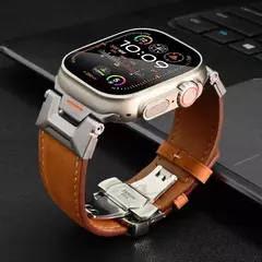 Pulseira de couro para Apple Watch, Ultra 2, 49mm, Pulseira Masculina, Bracelete para iWatch Series 9, 7, 8, 6, 5, 4, Se, 3, 45mm, 44 milímetros, 42 milímetros