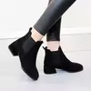 Botas de tornozelo em camelo feminino, slip-on, redondo, 3,5 cm, salto quadrado, sólido, casual, preto, botas, tamanho 35-43, outono, inverno