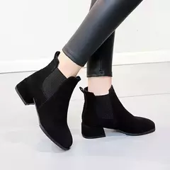 Botas de tornozelo em camelo feminino, slip-on, redondo, 3,5 cm, salto quadrado, sólido, casual, preto, botas, tamanho 35-43, outono, inverno