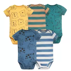 Bodysuit dos desenhos animados para bebês meninos e meninas, macacão de manga curta 100% algodão, roupas recém-nascidas, roupas de bebê 0-24months, 3-5pcs, novo - loja online