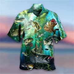 Imagem do Camisa dos homens do vintage 3D Havaiano Casual Wear Férias de praia Soltas montagem Masculina Top 2023 Dos Desenhos Animados Padrão Manga Curta Ao Ar Livre