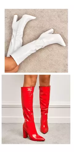 Botas de couro com pontas aneikeh para mulheres, botas até o joelho com saltos grossos, padrão crocodilo, zíper lateral, primavera e outono, 2021 na internet