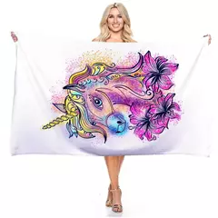 Imagem do Toalha de praia retangular para meninos e meninas, gradiente de desenhos animados, flor, unicórnio, impressão digital 3D, natação ao ar livre, toalha de banho bibulosa