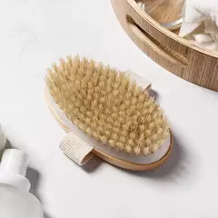 Imagem do Escova de cerdas naturais para massagem corporal, macia, úmida, seca, spa, massageador corporal