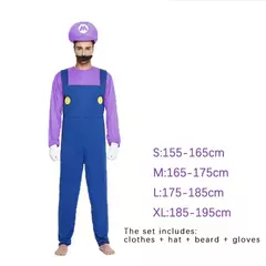 Jogo marios super luigi irmãos uniforme conjunto cosplay trajes engraçado anime adulto homem macacão mulher vestido traje de halloween