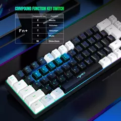 Teclado para jogos com fio USB, 68 teclas, 20 RGB Backlight, Keycaps preto e branco, Windows Laptops, Computador - loja online
