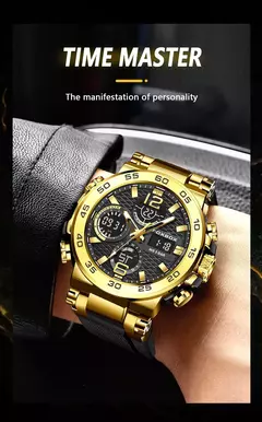 LIGE-Relógio de pulso impermeável LCD Dual Display masculino, relógios esportivos, despertador, militar, quartzo, novo, 50m