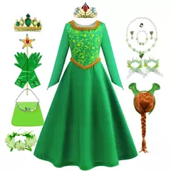 Fiona vestido de halloween shrek cosplay fantasia vestir-se verde princesa traje crianças elegante vestido crianças manga longa impressão vestidos