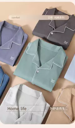 Pijama masculino de manga comprida de algodão puro, conjunto de loungewear masculino verão, roupa noturna gent, nova marca de moda primavera e outono - loja online