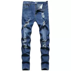 Jeans slim-fit rasgado e desbotado masculino, calça casual vintage na moda, estilo europeu e americano, S-XXXL, novo, 2024