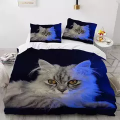 Conjunto de cama 3D gato para meninas e meninos, edredão de poliéster, fronha, na internet