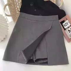 Lucyever-Mini-saia feminina linha A, estilo coreano, cintura alta, dividida, simples, casual, shorts de escritório, saias femininas, preta, cinza - loja online