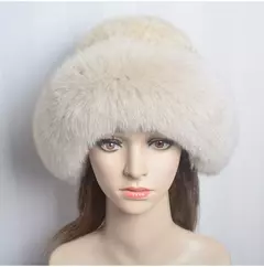 Imagem do Chapéu de pele de vison genuíno para mulheres gorro de malha natural de luxo chapéu de malha artesanal pele de raposa real moda inverno quente, novo