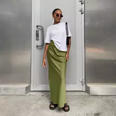 Mulheres cetim saia trompete preta, cintura alta, fina, longa, monocromática, elegante, escritório, feminina, moda, primavera, verão - loja online