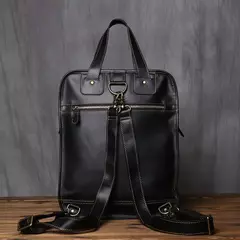 Maleta de couro retrô para homens, couro natural, bolsa vertical, bolsa de ombro casual, mochila masculina, adequada para laptop de 15 ", NZPJ