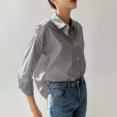 ZANZEA-Blusa feminina listrada de manga comprida, tops de túnica com botões, camisas elegantes, casual e elegante, verão, 2023 - comprar online