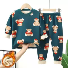 Imagem do Conjuntos quentes de pijama infantil, além de roupas de veludo, pulôver e calças estampadas, roupas de duas peças, moda infantil, outono, inverno, 1-14 anos