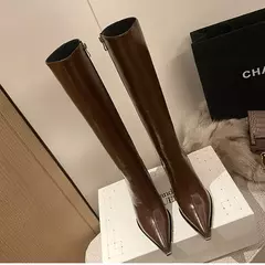 Imagem do Botas de salto alto para mulheres, zíperes laterais, botas longas para senhoras