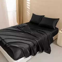 Conjunto de cama cetim sedoso, lençóis Queen Size, 1 folha de bolso profundo, 1 folha plana, 2 fronhas, 4 peças - Wolf Magazine