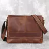 NZPJ-Bolsa de ombro de couro marrom para homens, bolsa mensageiro de couro, camada superior retro, cavalo louco artesanal, arquivo A4, novo