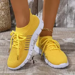 Imagem do Tênis casual feminino, confortável e respirável, sapato de plataforma versátil com cordões, moda verão, 2024
