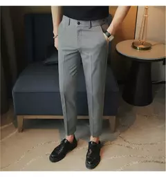 Calça casual slim-fit masculina, fato formal, monocromático, cintura ajustável, festa social, moda empresarial, novo, outono, 2022, 38-28