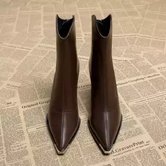 2024 inverno salto alto sexy mulheres sapatos de luxo chunky tornozelo chelsea botas moda novo dedo do pé apontado zíper goth bombas sapatos marca
