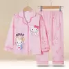 Sanrio Cinnamon Kuromi Pijama infantil, pijama solto, cardigã casual, manga longa, minha melodia, roupas de anime kawaii, gola aleta
