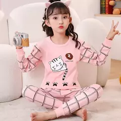 Pijama infantil de manga comprida, pijama de algodão, roupa de bebê menina, pijama infantil, criança, menina, criança, 3-14 anos, inverno