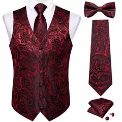 Festa de casamento ouro colete paisley floral jacquard colete masculino 4 pçs colete gravata lenço anel hanky abotoaduras conjunto dibangu - loja online