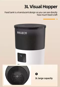 Rojoeco alimentador automático para gatos, com câmera de vídeo, dispensador de comida para gatos, gravador de voz inteligente para animais de estimação, controle remoto, alimentador automático para cães e gatos na internet