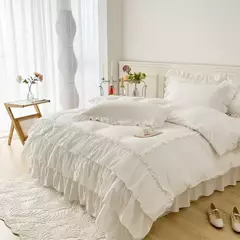 Microfibra cama Duvet Cover Set, Ruffle Duvet Cover, Rainha Gêmea, 100% Lavado, gasto Chic Farmhouse Pillow Shams, 3Pcs na internet