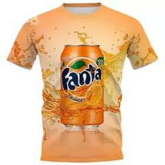 Camiseta Casual de grandes dimensões masculina e feminina, Top de manga curta, Gola redonda, Bebida, Refrigerante, Cola, Fanta Print, 3D, Engraçado, Moda na internet