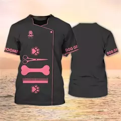 Dog Groomer's T-shirts para homens e mulheres, Pet Grooming Uniformes, Tops roupas, canino, veterinário, cabeleireiros, trabalho canino, 2024 - loja online
