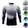 Camisa de manga longa dos homens passeio ao ar livre, proteção UV, cenário natural, alta qualidade ir pesca camisa, top Oneck