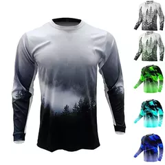 Camisa de manga longa dos homens passeio ao ar livre, proteção UV, cenário natural, alta qualidade ir pesca camisa, top Oneck