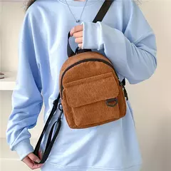 Mini mochila feminina, mochila escolar de veludo simples pequena, grande capacidade, mochila feminina durável, monocromática, casual, viajando, moda - Wolf Magazine
