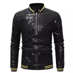 Brilhante Sequins Sparkle Bomber Jacket Homens 2023 Mais Novo Ouro Glitter Listrado Zipper Mens Jaquetas E Casacos Festa Dance Show Roupas - loja online