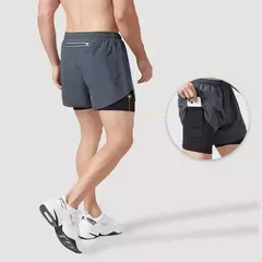 Calção de corrida de camada dupla de secagem rápida masculina, fitness, preto, esporte, treino, musculação, calça curta, novo - Wolf Magazine