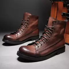 Botas masculinas de trabalho vintage de cano alto, botas de couro estilo britânico, sapatos de plataforma novos, primavera, outono, 2022 na internet