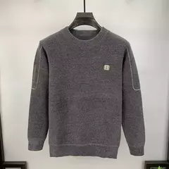Suéter de lã quente com o pescoço masculino, pulôveres de malha casual bordados, Roupa interior térmica grossa, Inverno