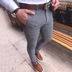 Imagem do Moda masculina calças casuais negócios sociais fino ajuste apertado calças longas elasticidade formal escritório terno vestido streetwear roupas