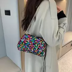 Lantejoulas crossbody saco de corrente simples ins cor sólida lantejoulas bolsa de ombro axilas bolsa de telefone noite sacos de embreagem bolsa