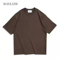 WAVLATII-Camisas de Verão Oversized para Homens e Mulheres, Camisetas Casuais Marrons, Streetwear Coreano, Unisex, Básico, Sólido, Jovem, Cool Tops - comprar online