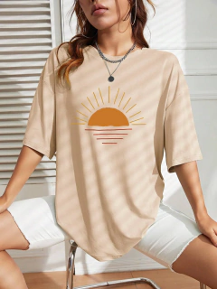 Camiseta estampada criativa feminina solar, tops de verão hip-hop, gola redonda, combina tudo, manga curta, algodão, roupas femininas confortáveis