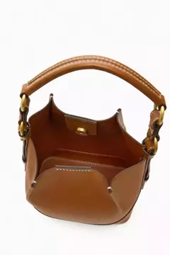ZA Bolsa de Boca Plissada Marrom para Mulheres, Bolsa de Balde de Transporte, Al na internet