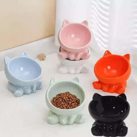 Tigela para gatos, acessórios para animais de estimação, cerâmica, diagonal, pés altos, proteção fofa, coluna cervical, tigela para cachorro, bebida, água, suprimentos para animais de estimação
