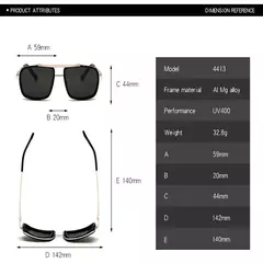 Óculos de sol masculino Punk, Aviator Square, Uv400, Twin-Beam, Novo na internet