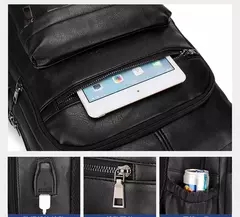 Mochila de carregamento USB de couro PU para homens, mochilas grandes para laptop, mochila masculina para adolescentes, meninos, alta qualidade - Wolf Magazine